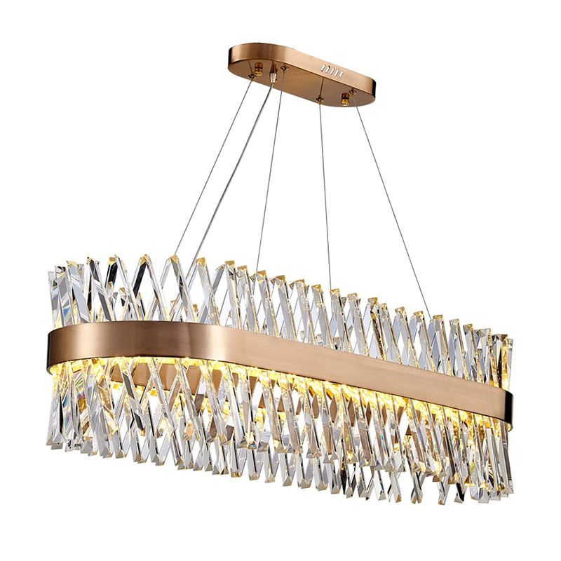 Simple Geometric Chandelier K9 Strip Crystal Dining Room LED Suspension Lighting in Rose Gold