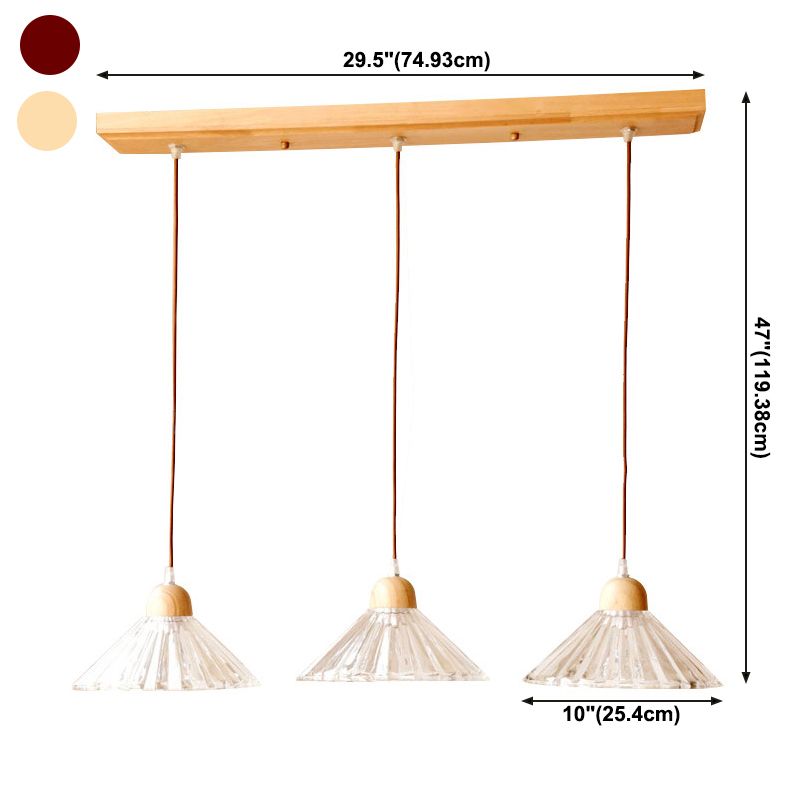 Modern beknopte kegel hanger licht houten hanglamp met 3 lichten met glazen schaduw