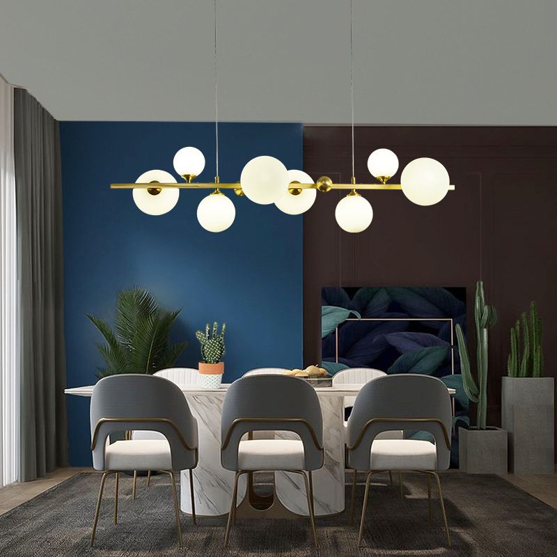 Modern Style Globe Shade Island Pendants 8-Lights Glass Pendant Lights for Dining Room