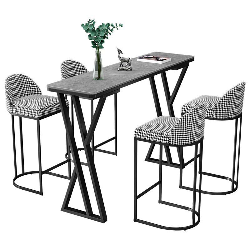Industrial 1/5 Pieces Bar Table Set Rectangle Stone Counter Table with High Stools