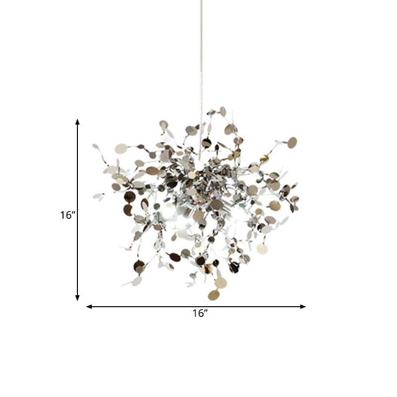 Modern Sputnik Pendant Light Fixture Metal LED Hanging Ceiling Light in Silver for Living Room