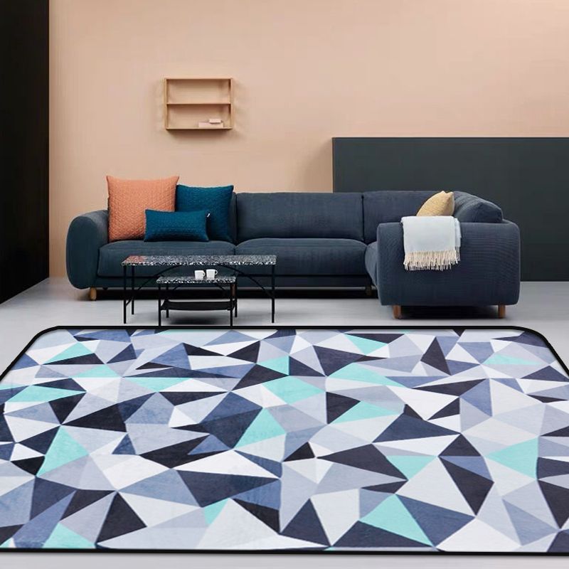 Funky Geometric Pattern Rug Blue Modernist Rug Polyester Washable Pet Friendly Anti-Slip Carpet for Living Room