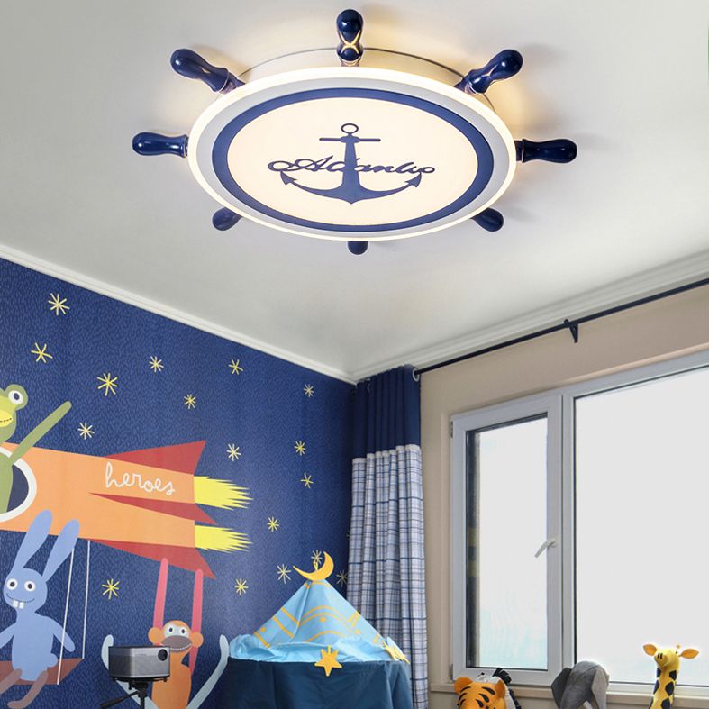 Blue Kids Flush Mount Light Rudder Acrylic LED Ceiling Mount Light Fixture for Children's Room