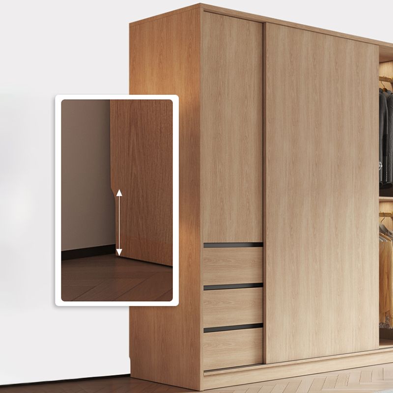 Modern Light Wood Finish Cabinet with Drawers Manufactured Wood Storage Cabinet