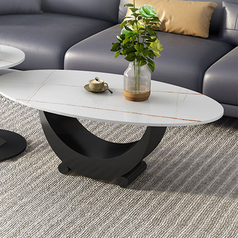 2 Piece Nesting Tables Oval Minimalist Modern Coffee Table Set