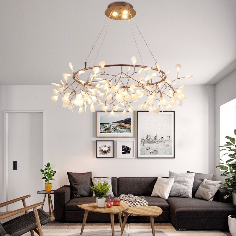 Metal Branch Shape Chandelier Postmodern Fireflies Hanging Lamp for Restaurant