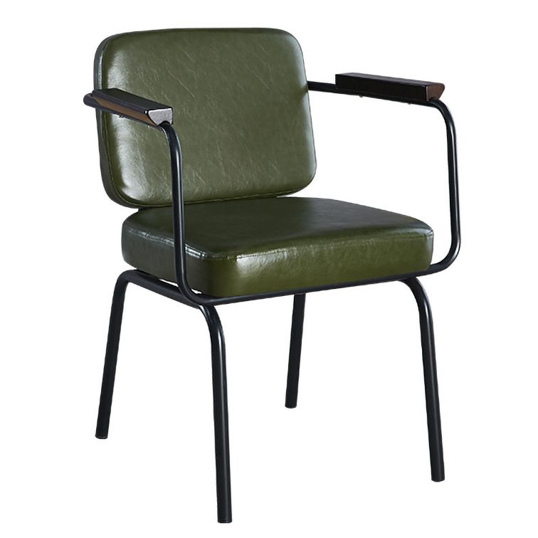 Industrial Leather Square Dining Chair Parsons Arm Chairs for Home Use