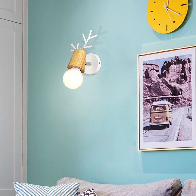 Study Room Deer Horn Wall Light Metal 1 Head Rustic Style White Sconce Light