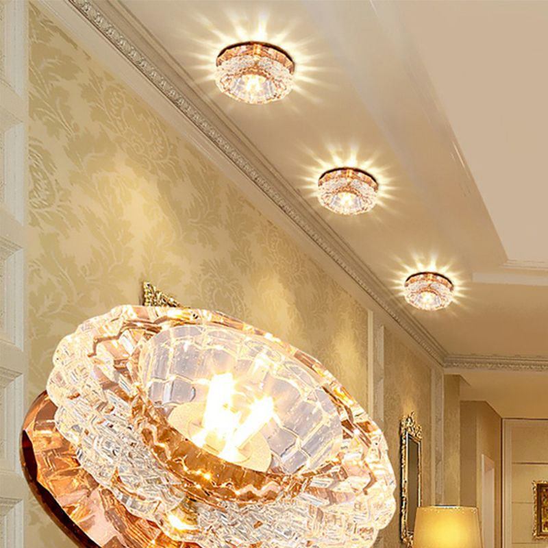 Lámpara empotrada con sombra floral, lámpara de techo empotrada LED para pasillo de cristal artístico en transparente