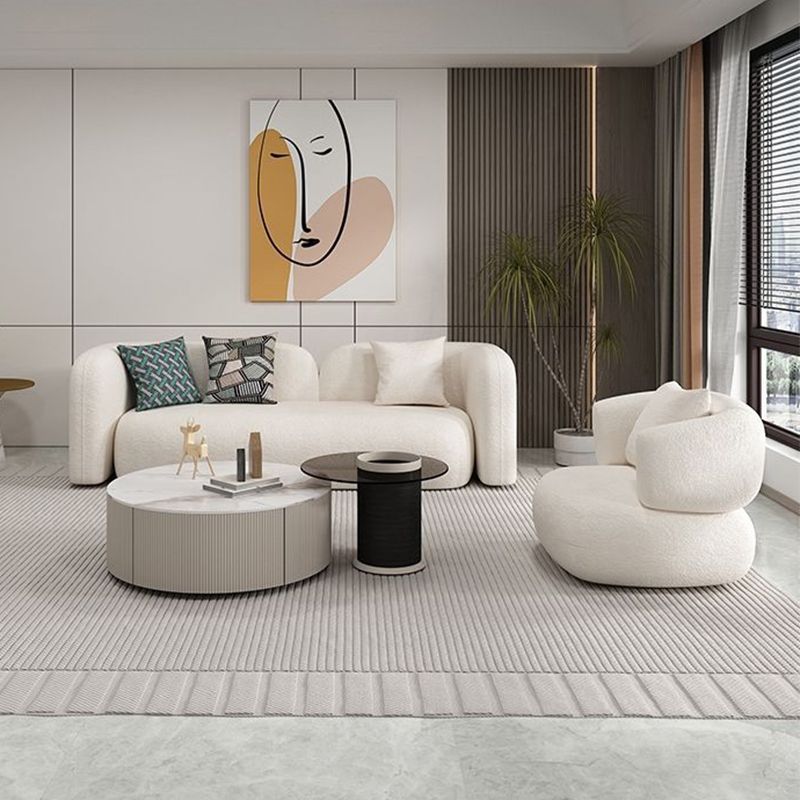 Wool White Tuxedo Arm Sofa Contemporary Standard Sofa with Tight Back