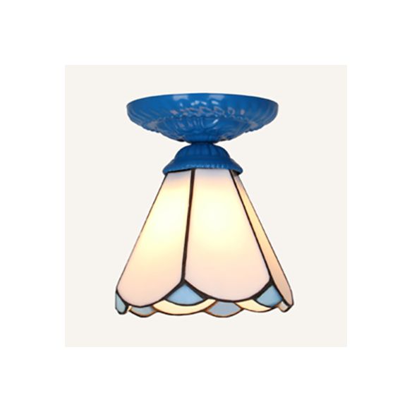Plafonnier encastré vintage industriel en verre teinté, plafonnier à 1 lumière, blanc/bleu/transparent
