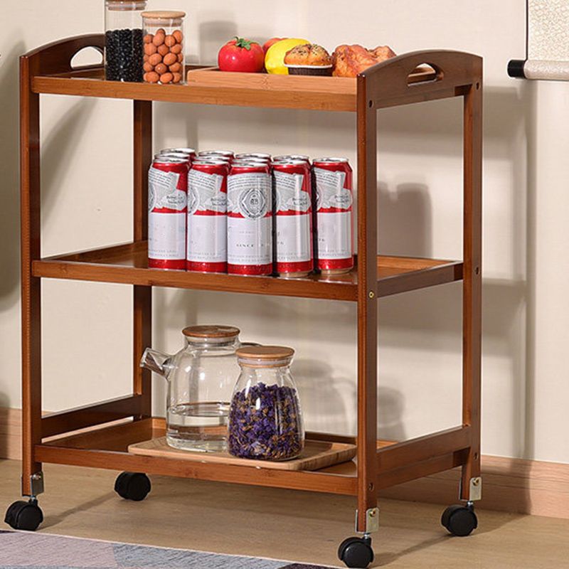 Rolling Kitchen Trolley Rectangular Bamboo Wooden Prep Table