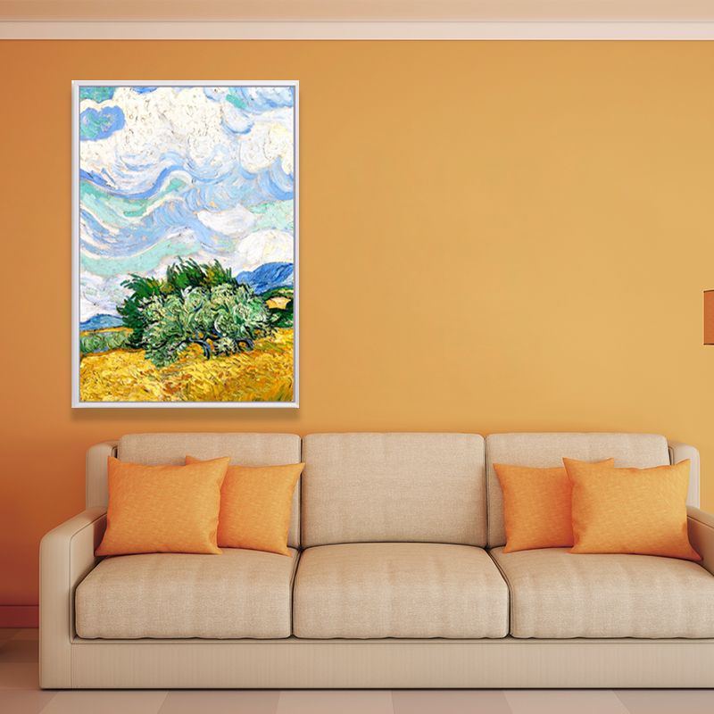 Farmhouse Autumn Wheat Field Painting Green-Yellow Van Gogh Wall Art for Home