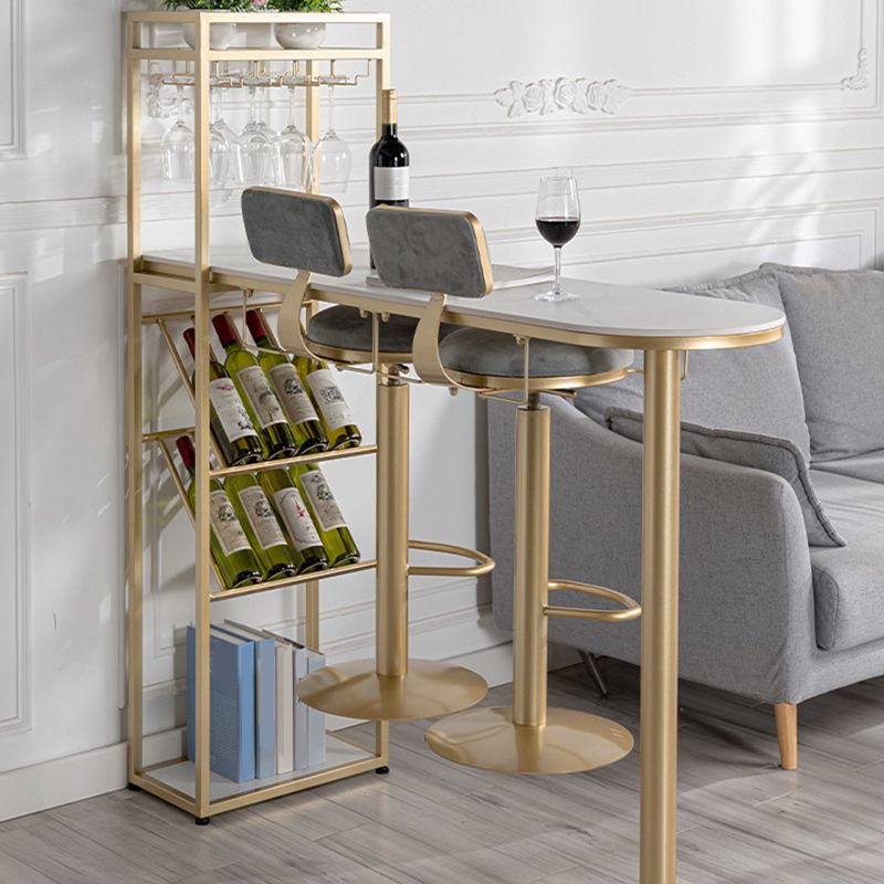 Glam Style Storage Bar Table 42-inch Height Stone Top Pub Table