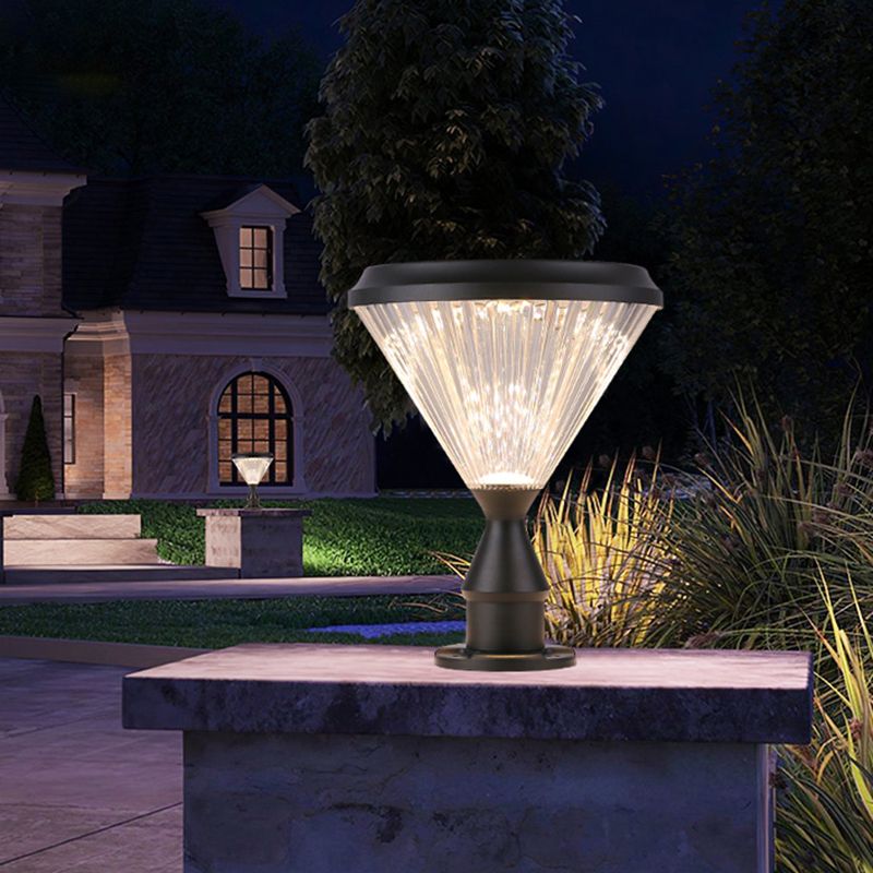 Contemporary Pillar Light with Cone Shaped Shade for Courtyard