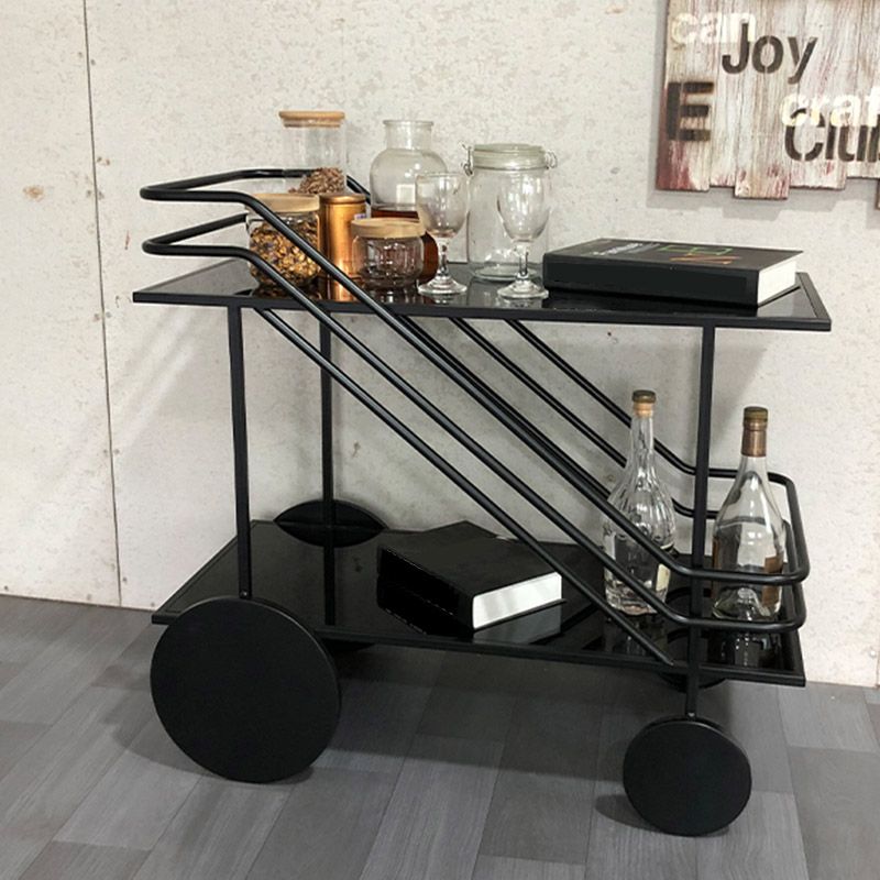 Modern Rectangular Glass Prep Table Home Dining Prep Table with Wheels