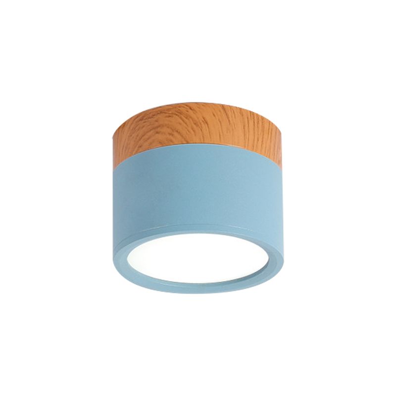 Cilindro Piccolo Flush Plafoniera Macaron Metallo Cucina Bar Flush Mount Illuminazione in Giallo/Blu/Nero e Legno