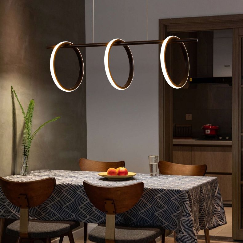 Modern Minimalism Linear Island Pendant Lighting LED Metal Ring Island Ceiling Light for Living Room