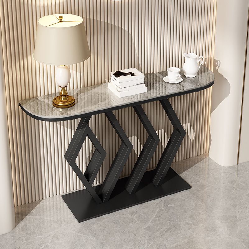 Stone Console Table Metal Frame Scratch Resistan Accent Table, 31.49" High
