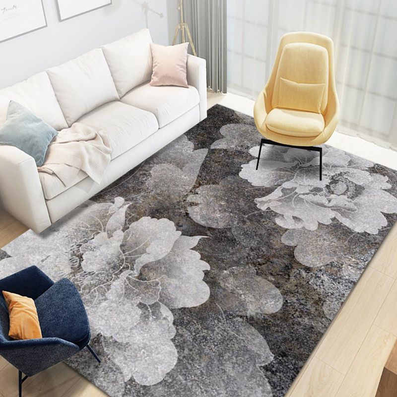 Green Modern Rug Flowers Polyester Indoor Rug Stain Resistant Rug for Living Room