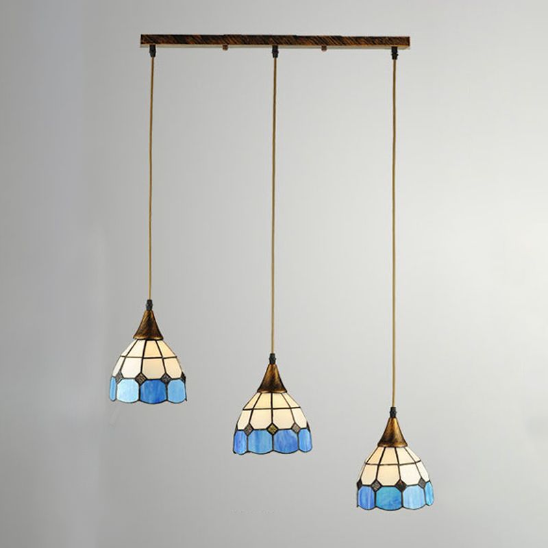 Glass Bowl Shape Hanging Lights Tiffany Style Hanging Mount Fixture for Restaurant
