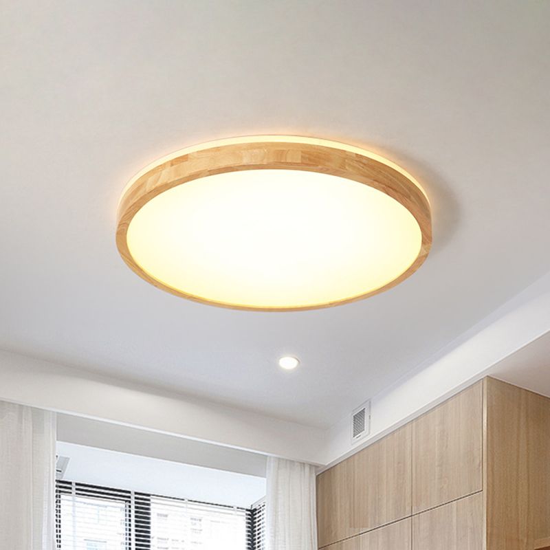 Wood Circular Flush Light Fixture Minimalist 12"/15"/19" Width LED Beige Ceiling Flush Mount
