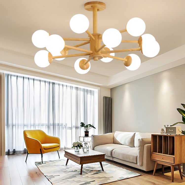 Modern Simplicity Starburst Suspended Lighting Fixture Wood Hanging Ceiling Fixture for Restaurant