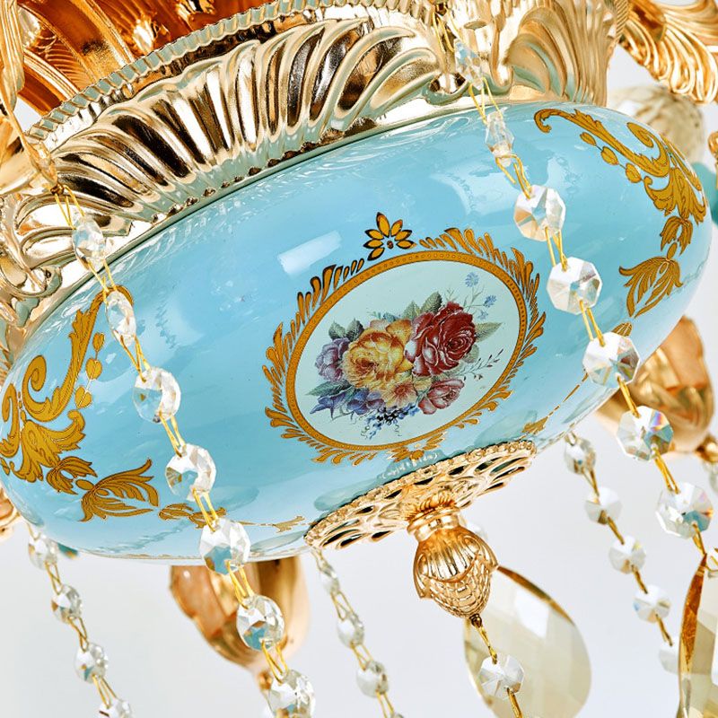 Flache Schüssel Wohnzimmer Kronleuchter Bernsteinkristall moderner Keramik Pendellichtes Licht in Gold