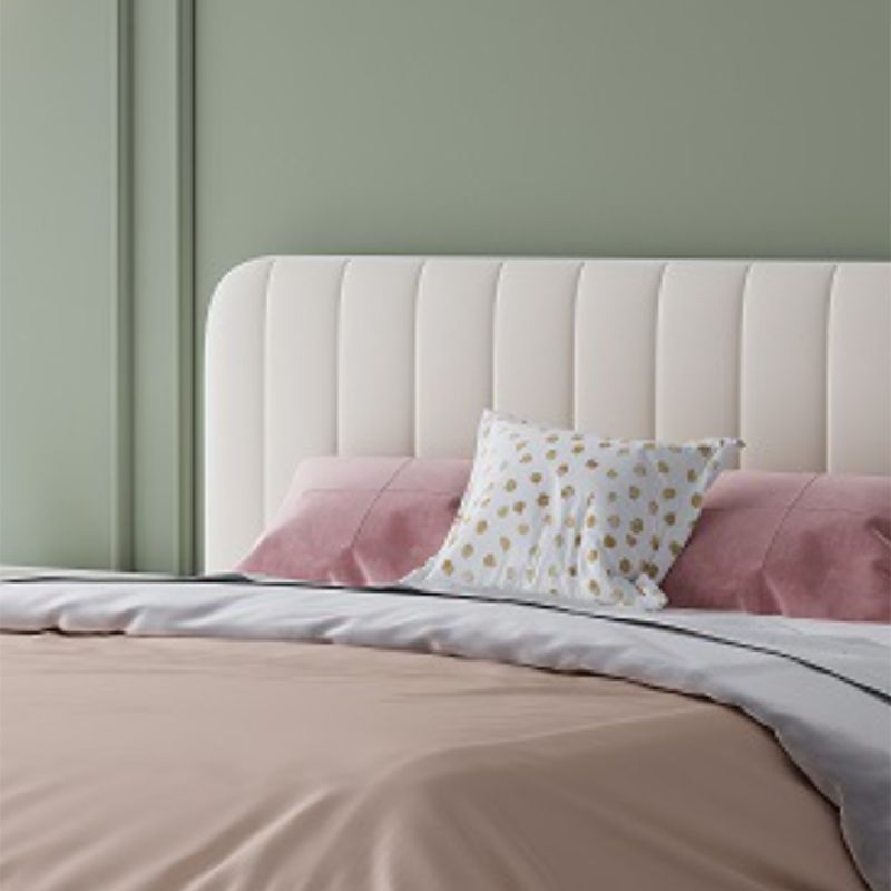Contemporary White Panel Bed with Rectangle Faux Leather Headboard