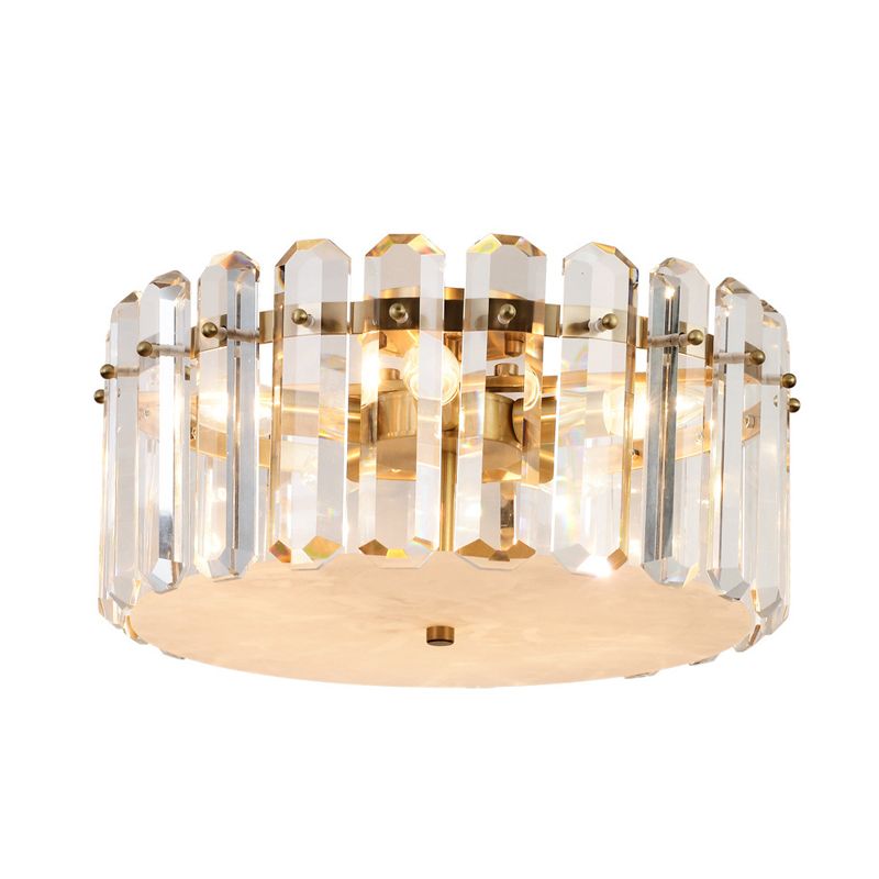 4-Bulb Flush Mount Light Fixture Minimalism Drum Clear Crystal Block Flushmount Lighting