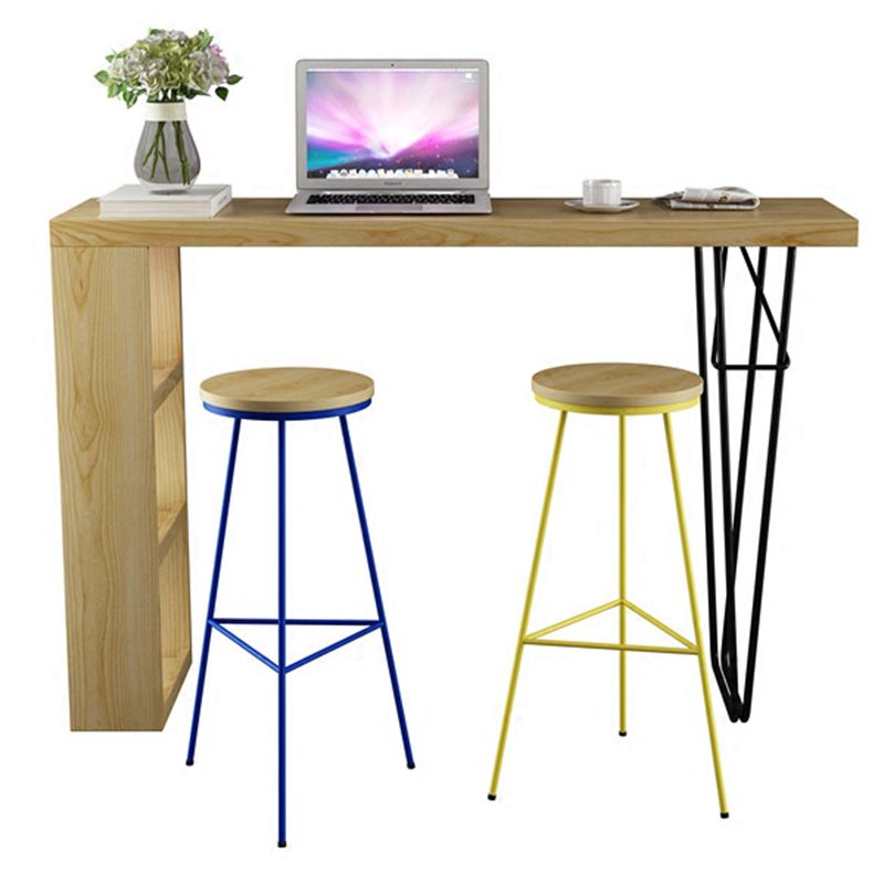 Industrial Rectangle Bistro Bar Desk Pine Solid Wood Bar Dining Table