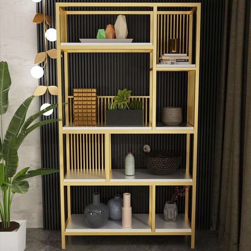 Antique Finish Shelf Bookcase Metal Frame Bookshelf with Shelves