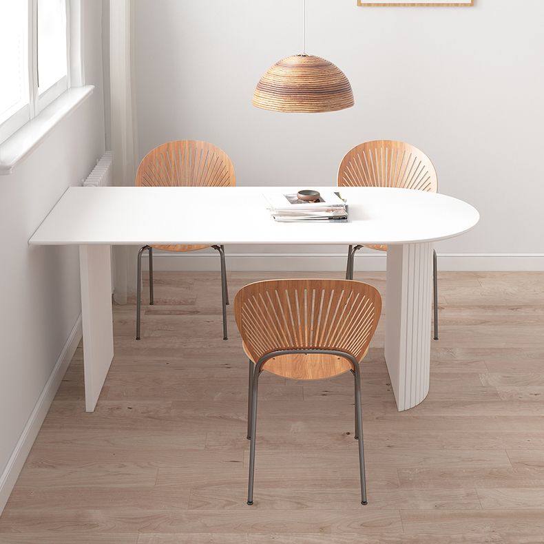 Free Form White Tone Dining Table Contemporary Dinette Table with Double Pedestal Base