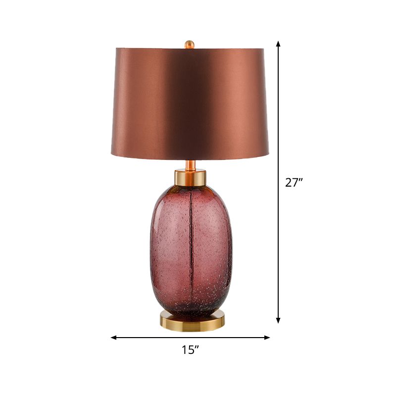 Barrel Shape Desk Light Fabric contemporain 1 lampe de table de nuit de l'ampoule en marron avec une base de cristal glacé oblongue