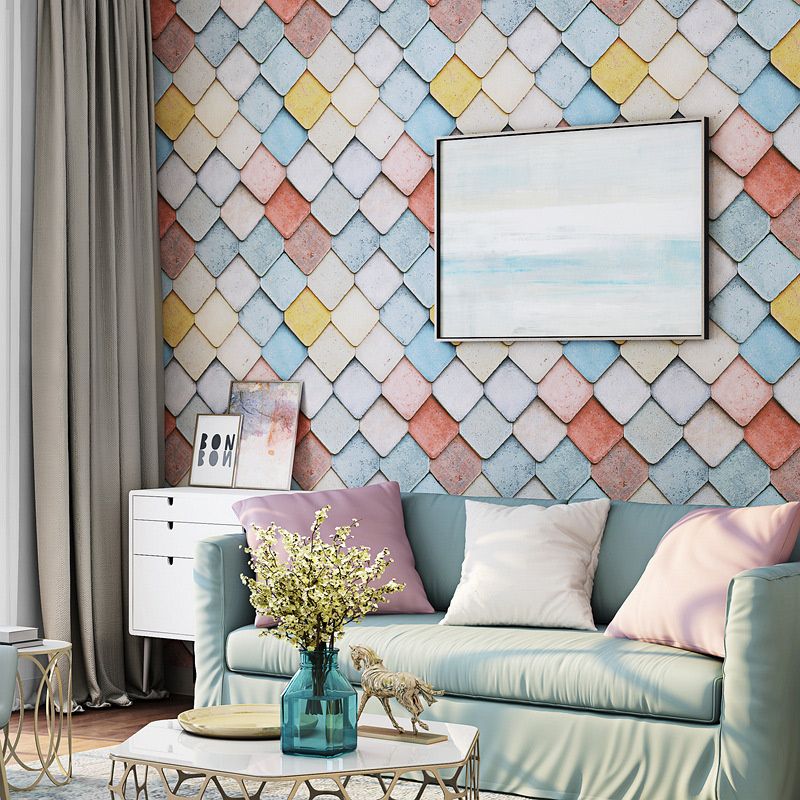 Multicolored Fishscale Wallpaper Roll Waterproof Contemporary Parlor Wall Covering