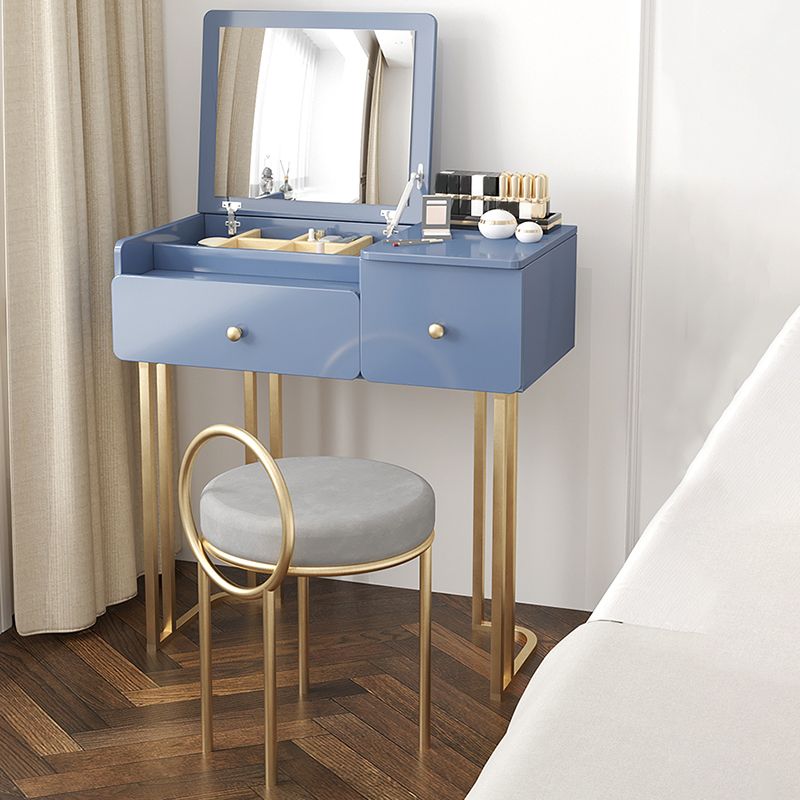 Contemporary Vanity Makeup Table Set 2-Drawer Wood Dressing Table