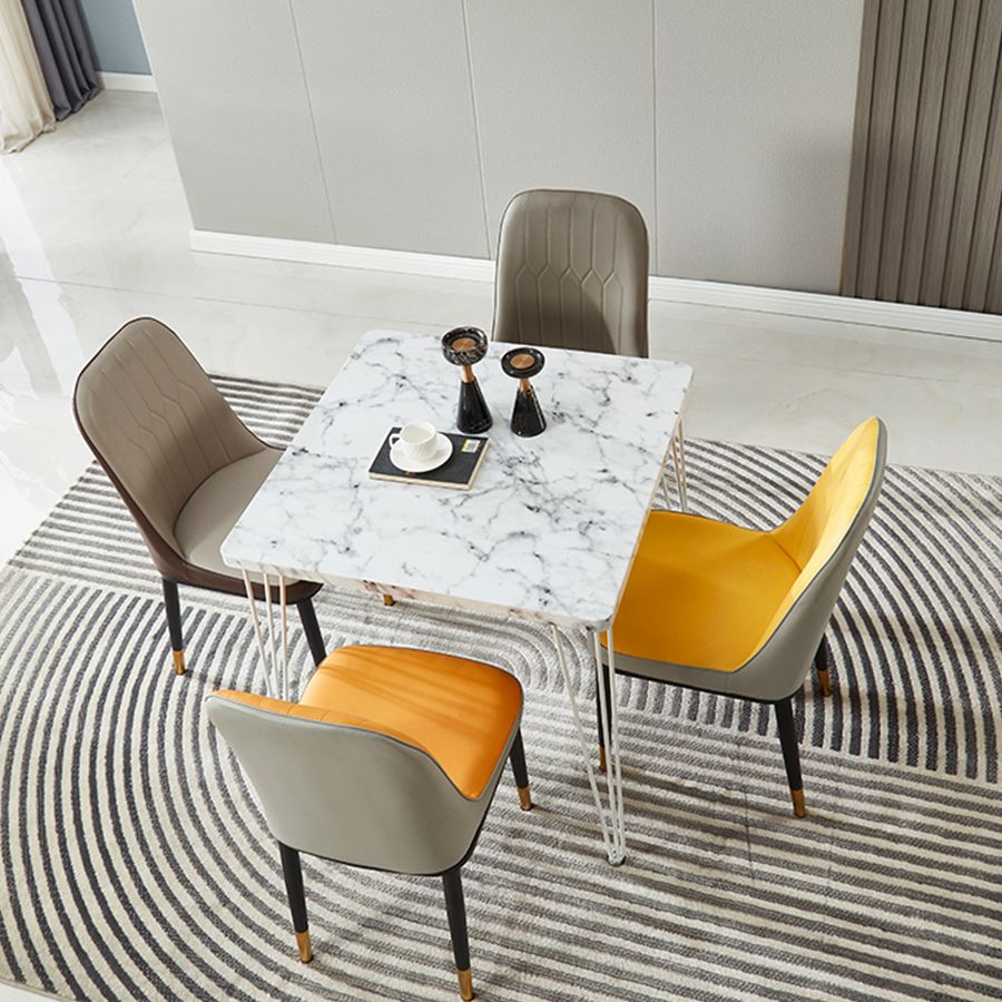 Industrial Style Sintered Stone Dining Table 4 Legs Base Square Table for Home