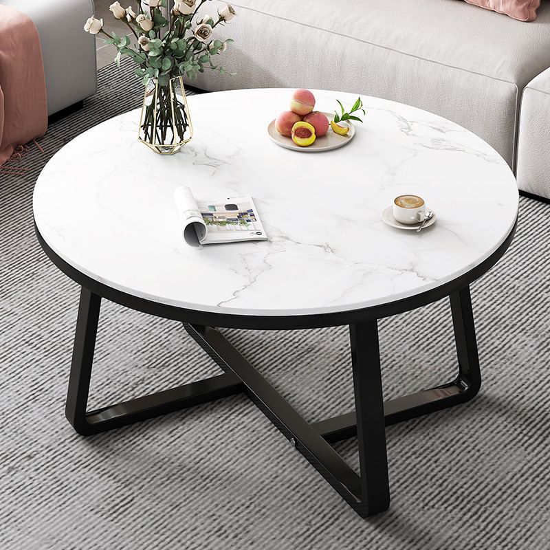 Stone Geometric Contemporary Coffee Table Cross Legs Coffee Table