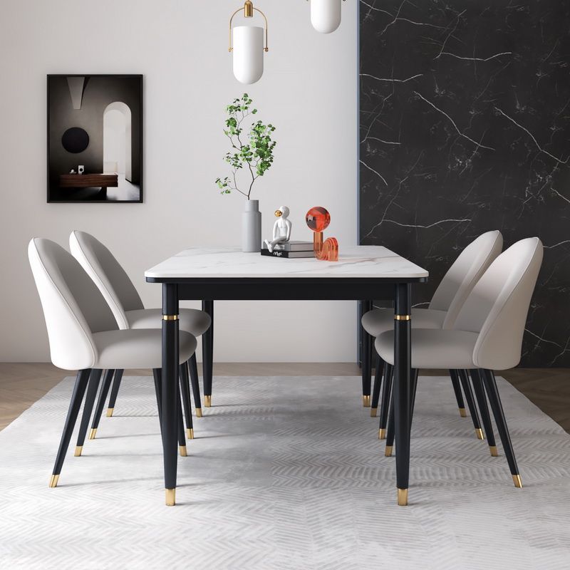 Modern 1/4/5/7 Pieces Dining Set Rectangle Black Base Dinette Set with Stone Top