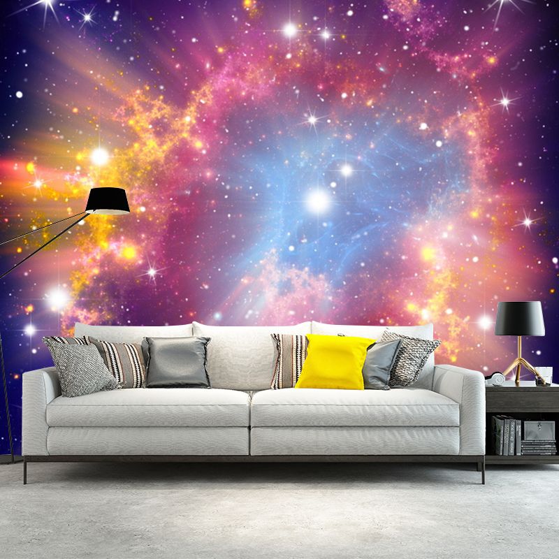 Large Nordic Wall Covering in Pink Gleaming Nebula Wall Mural Decal, Made to Measure