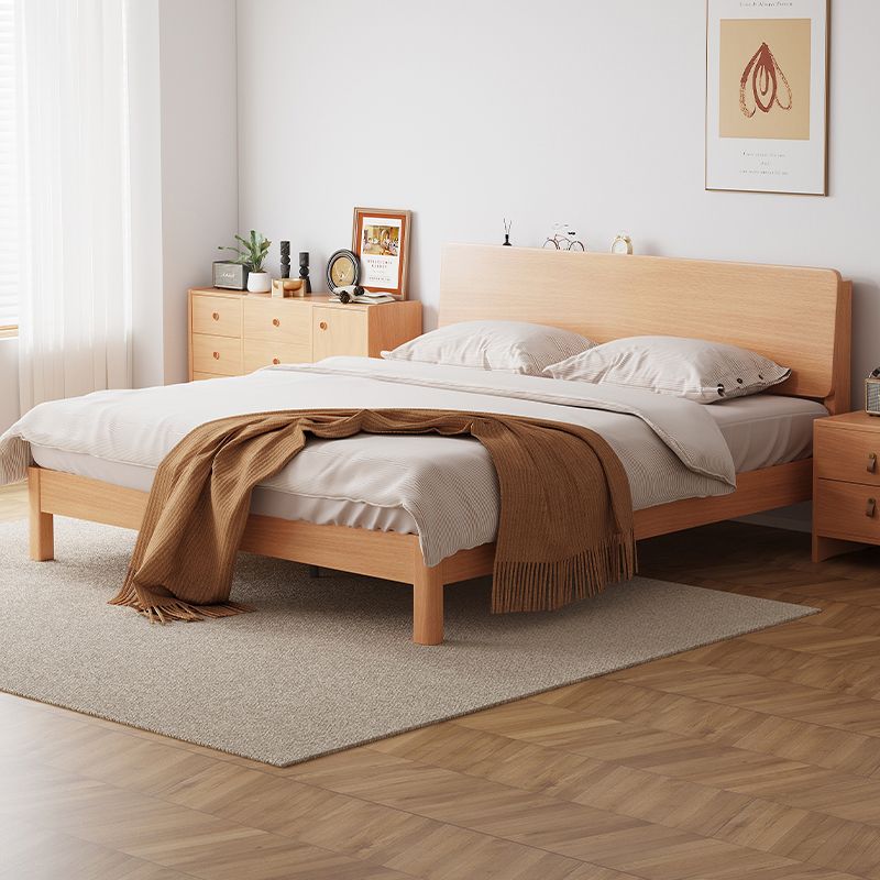 41.33" Height Solid Wood Standard Bed in Natural with Rectangle Headboard