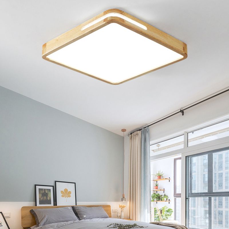 Japanese Style Rectangle Ceiling Light Wood LED Flush Mount Light for Living Room