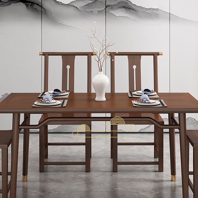 Traditional 1/2/5/7 Pieces Furniture Solid Wood Rectangle Dining Table Set in Brown