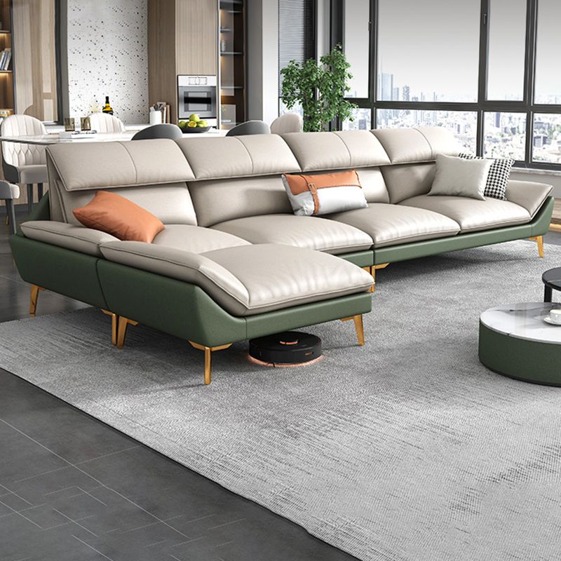 Flared Arm Faux Leather Furniture Sectionals in Green and White