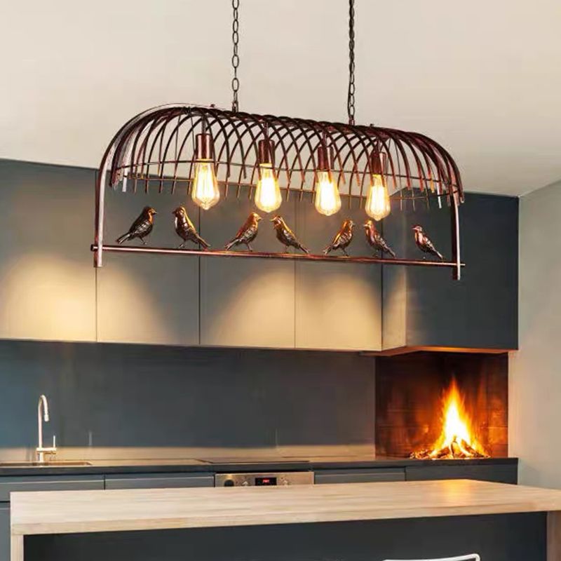 Bird Cage Kitchen Island Lighting Farmhouse Metal Black Finish Suspension Light Fixture