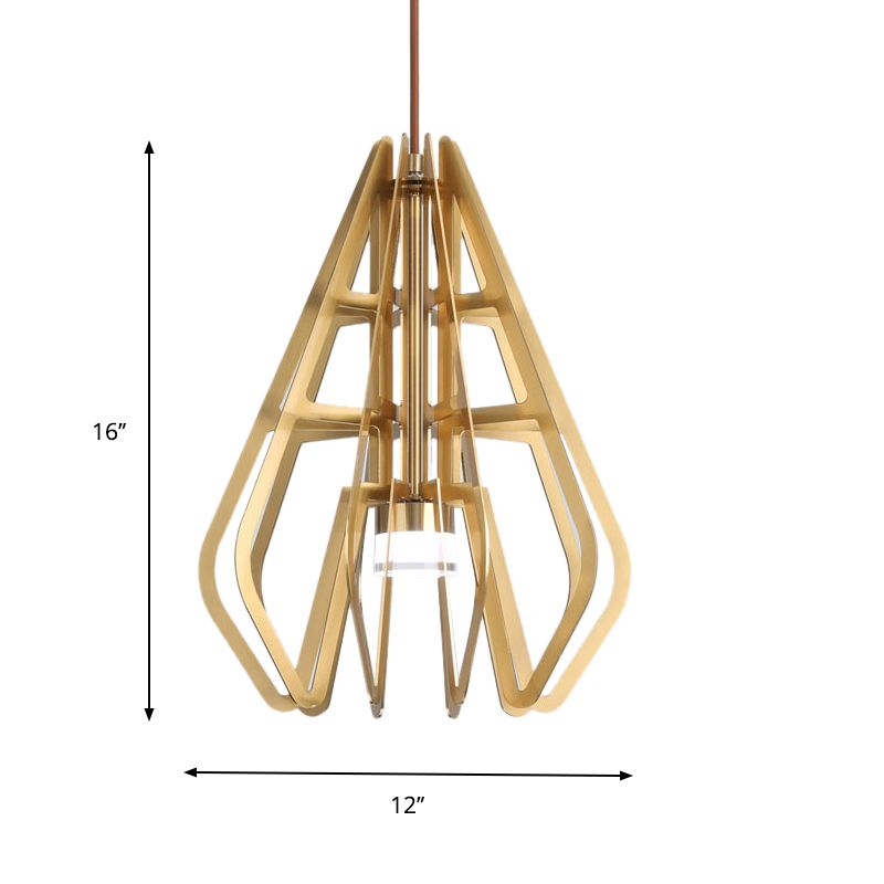 Postmodern LED Pendant Light Gold Diamond Shaped Suspension Lamp with Metal Frame