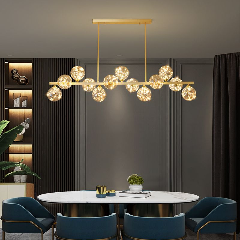Contemporary Island Light Fixtures Sphere Glass Island Lights in Gold