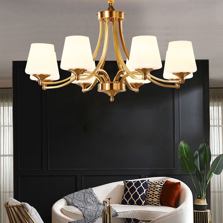 Conical Chandelier Light Fixture Traditional Frosted White Glass Pendant Lighting for Restaurant