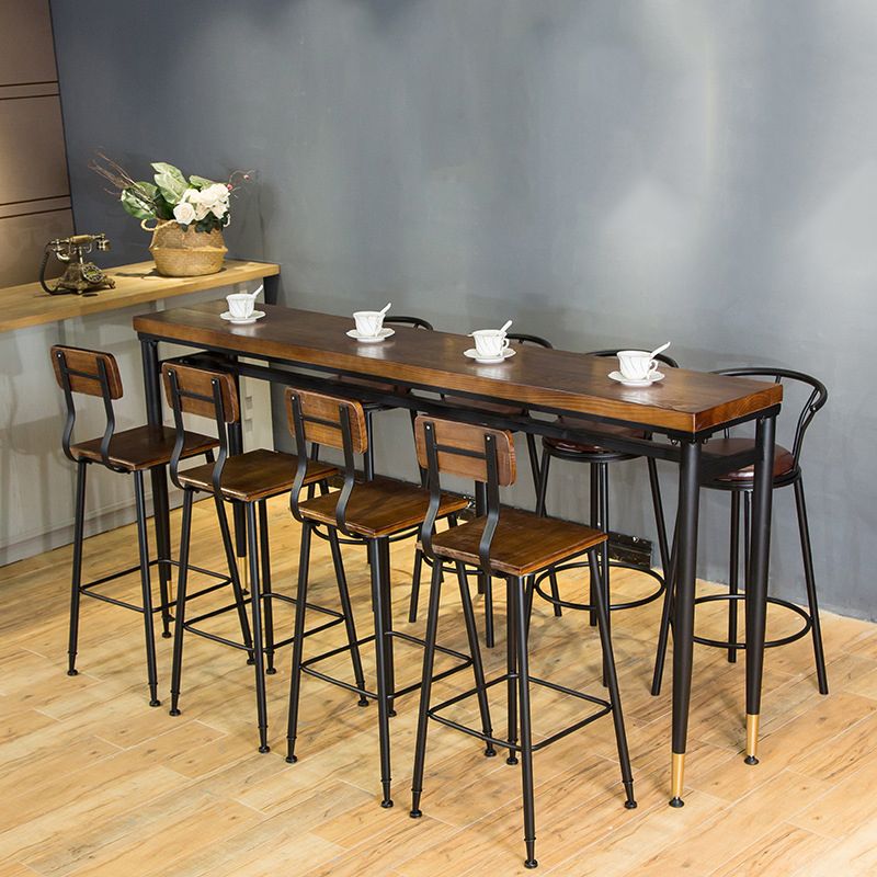 Wood Top Bar-height Table Black Legs and Metal Base Bar Table