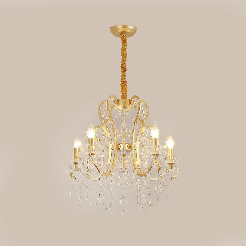 Candle Crystal Pendant Chandelier Traditional-Style 4/6/8 Lights Living Room Hanging Light Fixture in Gold